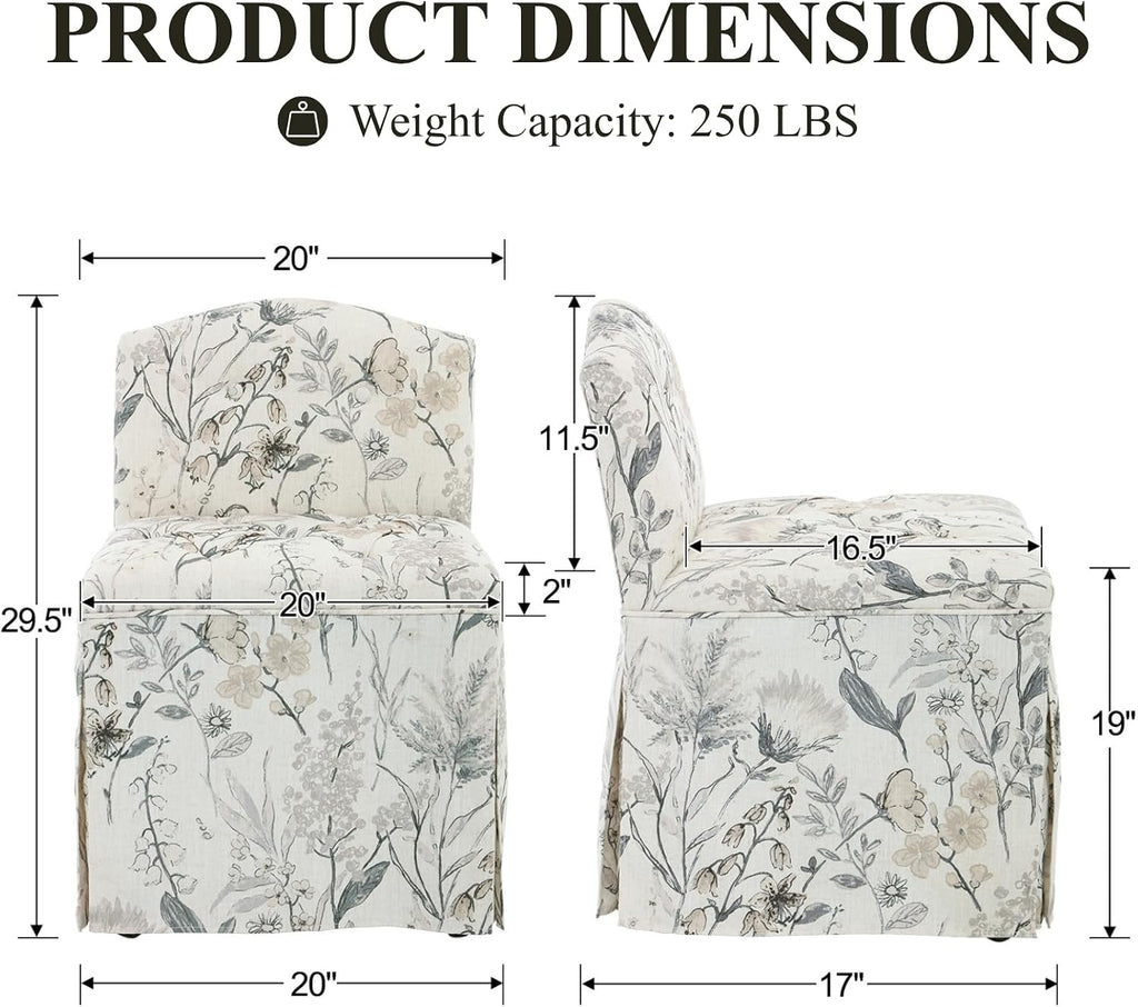 Skirted Tufted Rolling Floral Vanity Accent Chair