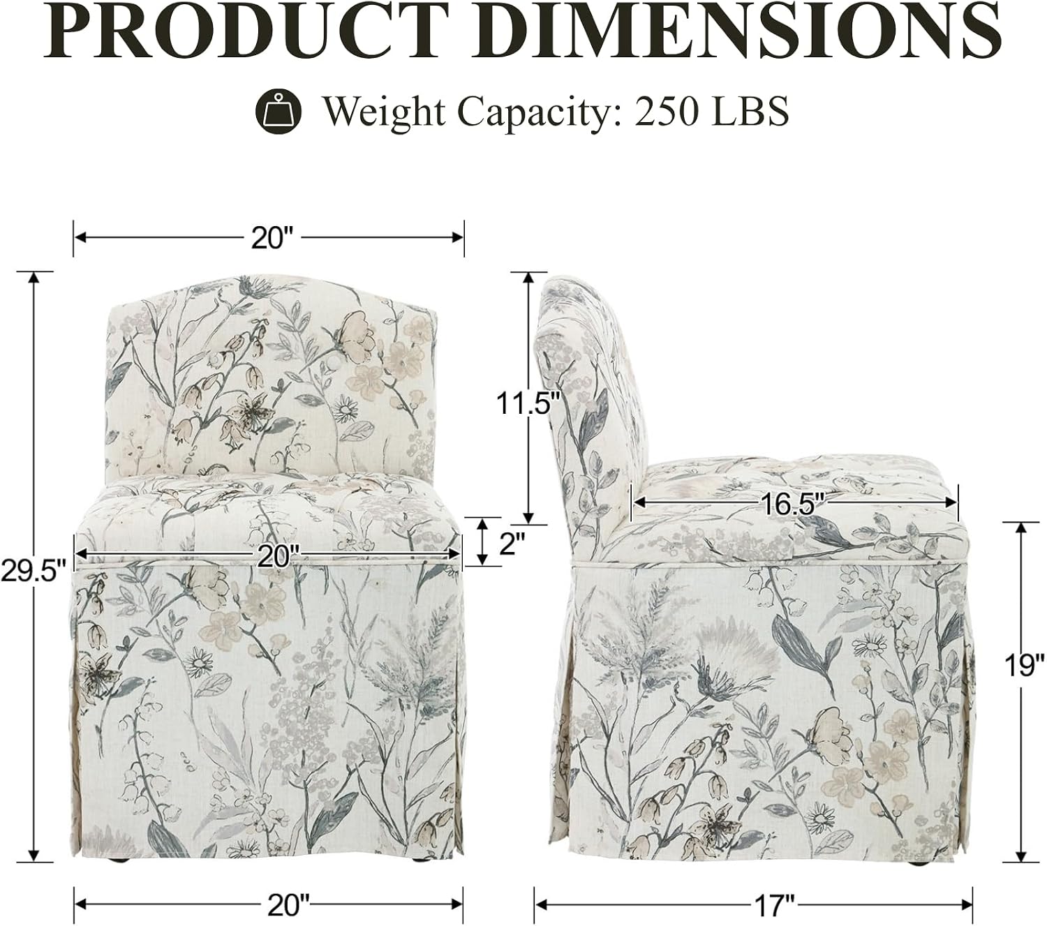 Skirted Tufted Rolling Floral Vanity Accent Chair