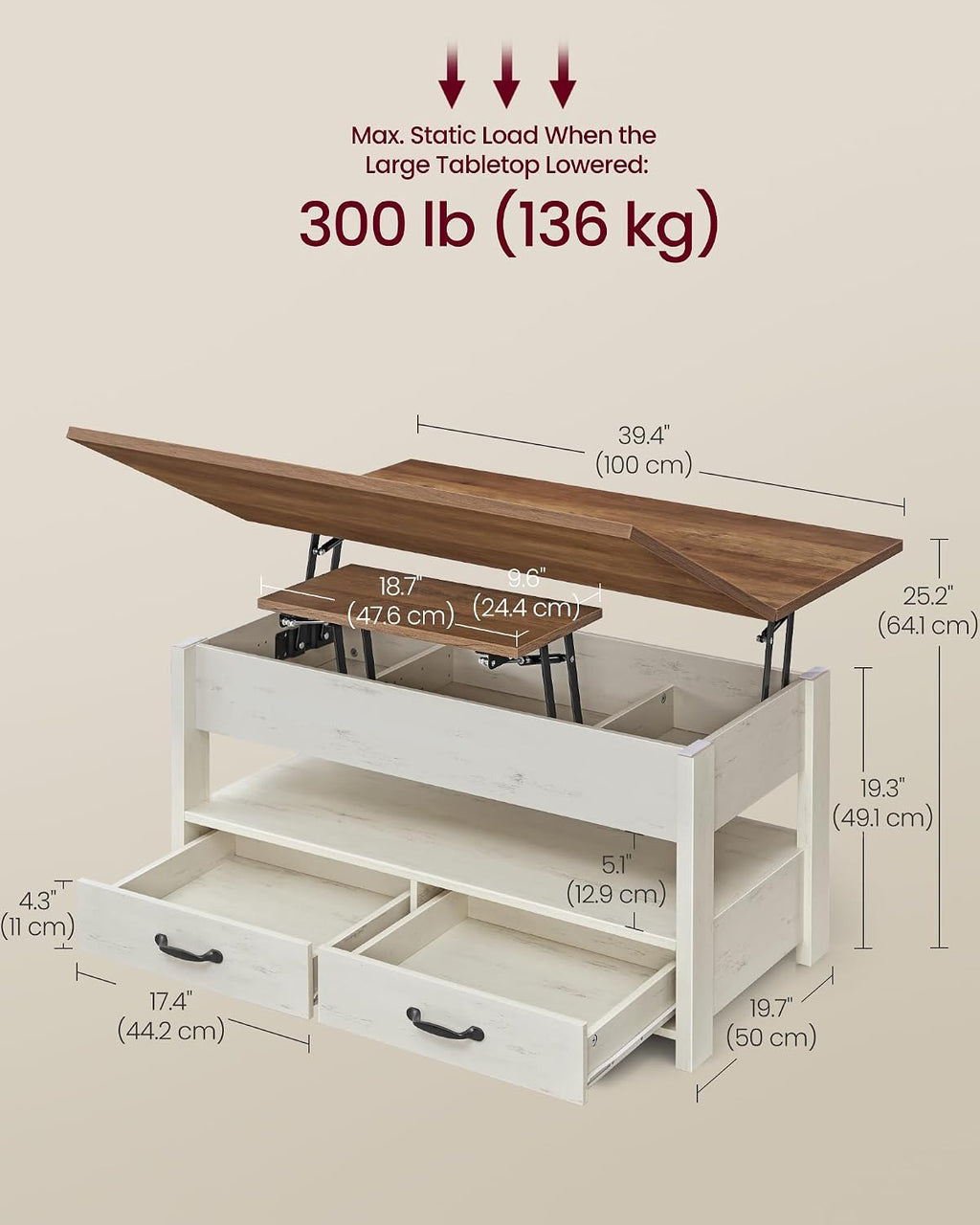 Honey Brown Rustic Lift Top Storage Coffee Table
