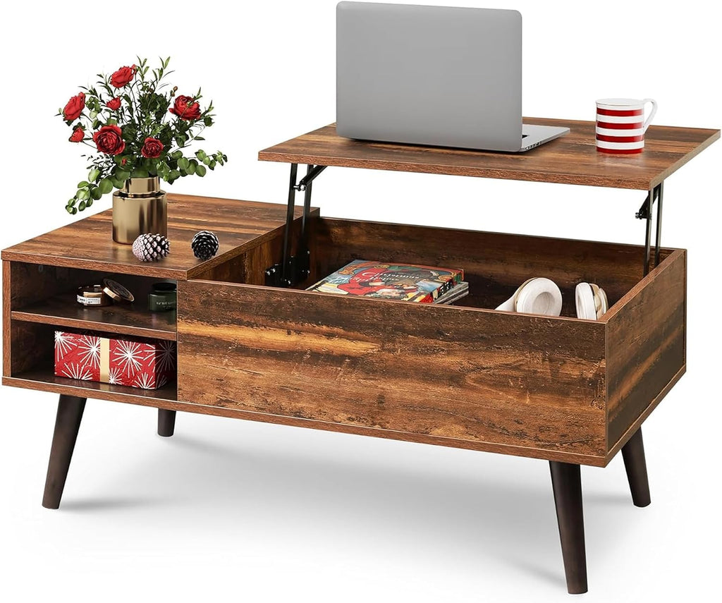 Brown Mid Century Lift Top Storage Coffee Table