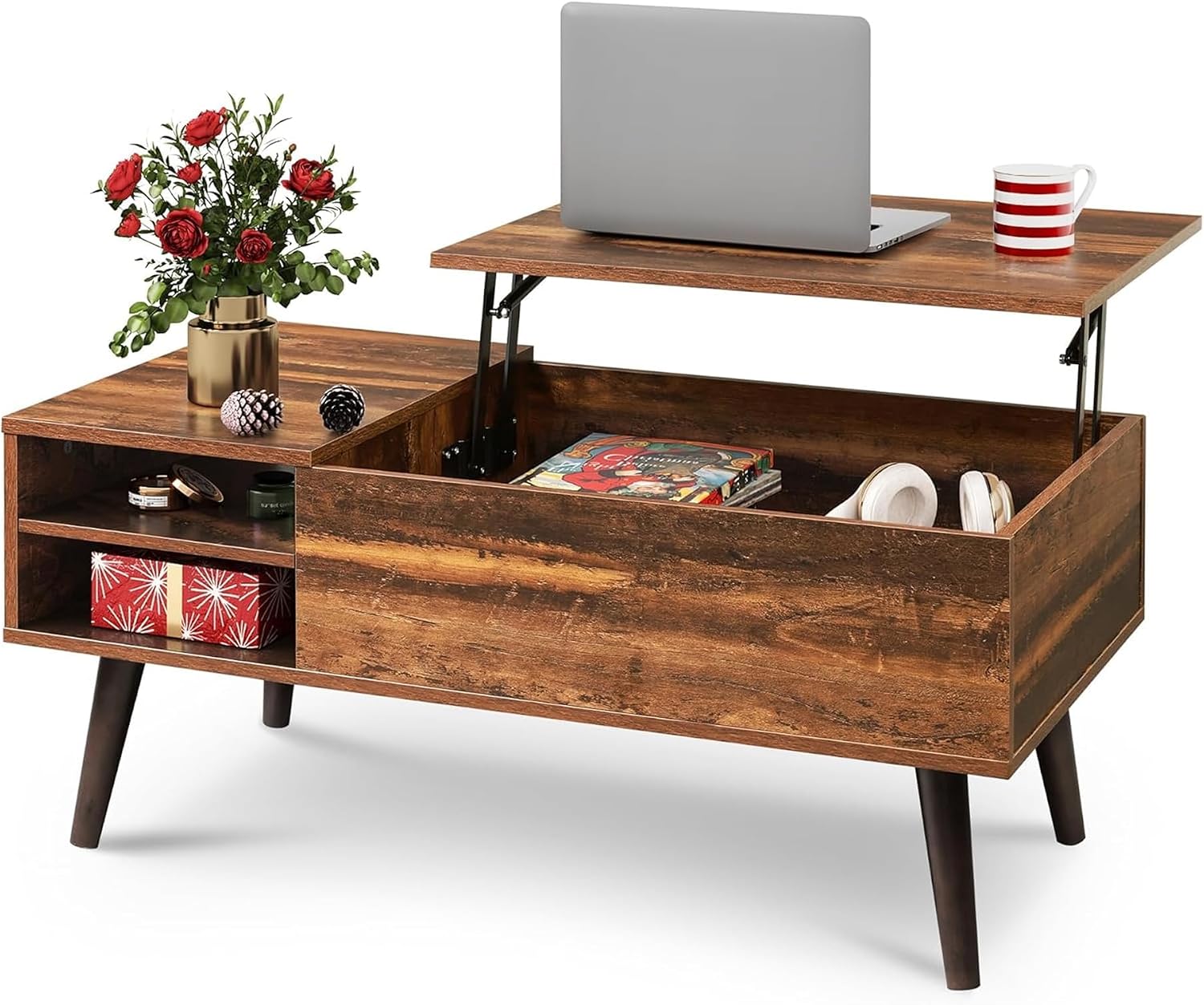 Brown Mid Century Lift Top Storage Coffee Table