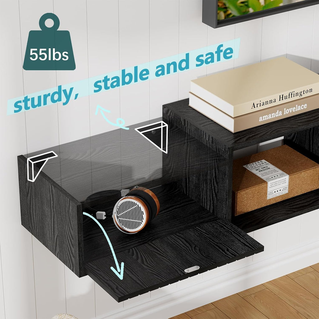 Black Wall Mount Floating Storage TV Stand
