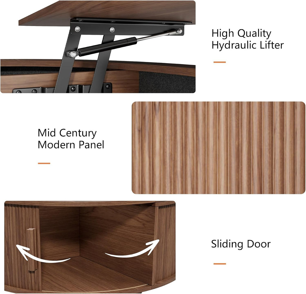 Walnut Fluted Round Lift Top Storage Coffee Table