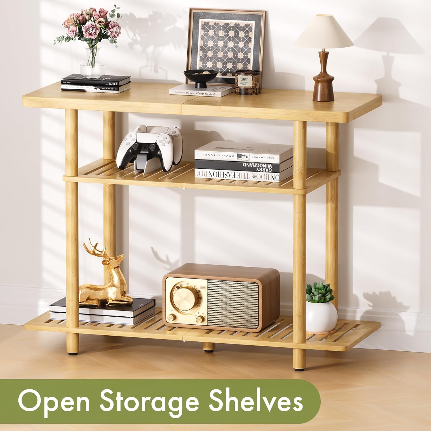 3-Tier Bamboo Corner Storage TV Stand