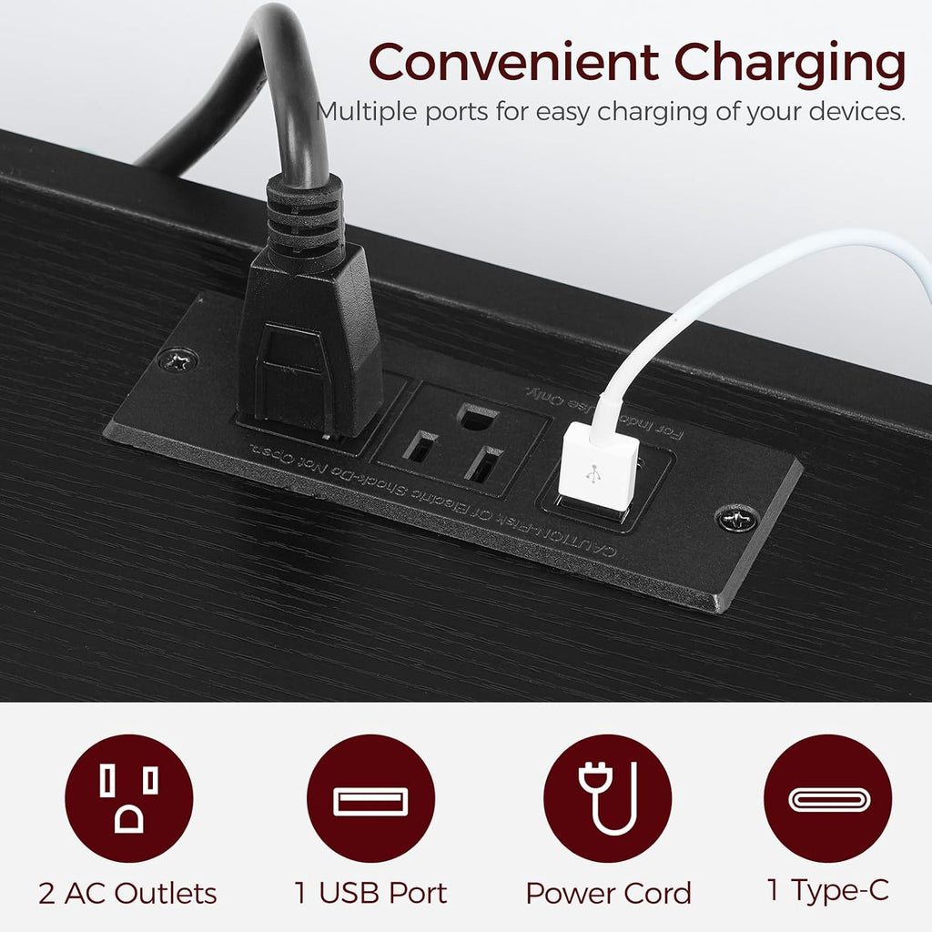 Black Wall Mount Floating TV Stand with Outlet