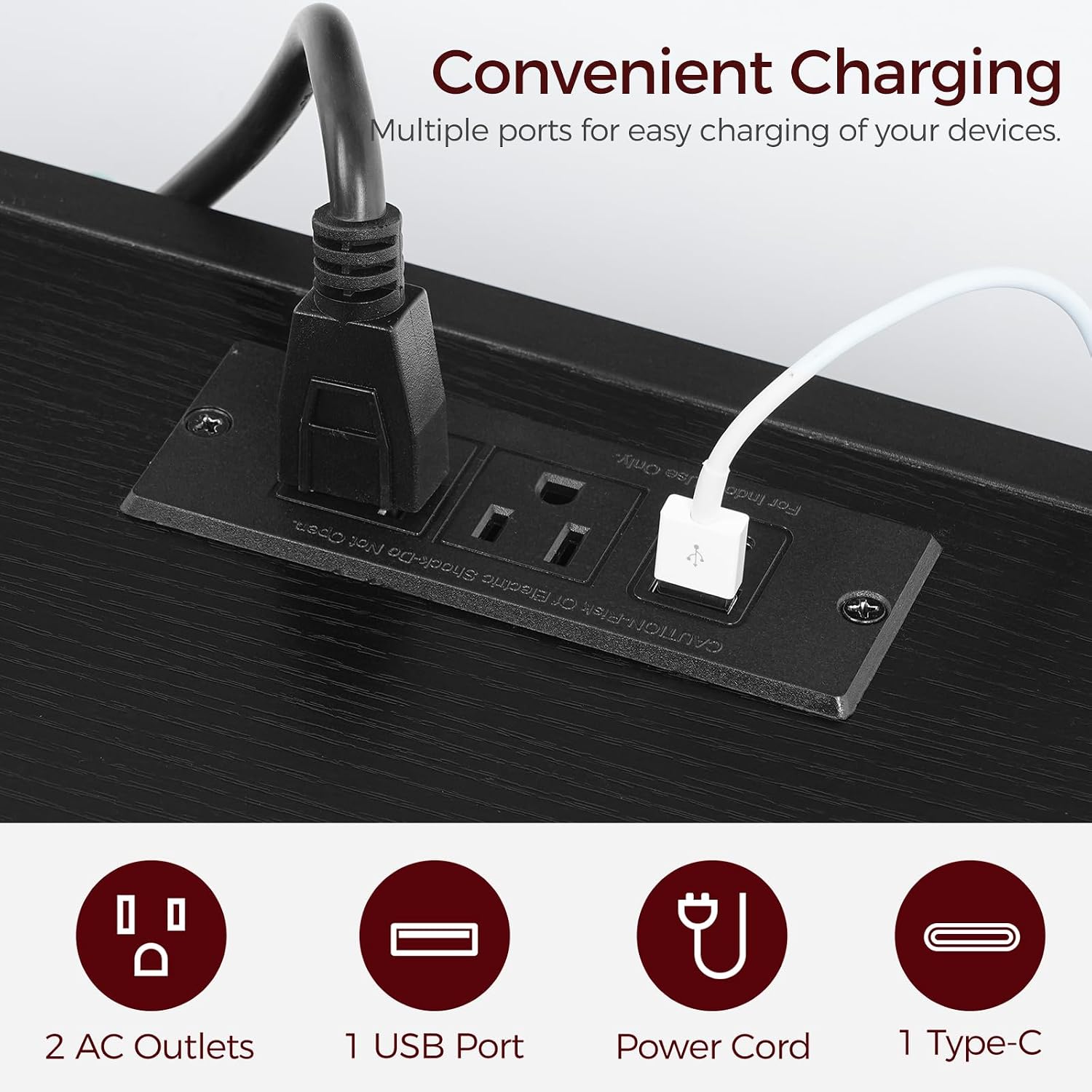 Black Wall Mount Floating TV Stand with Outlet