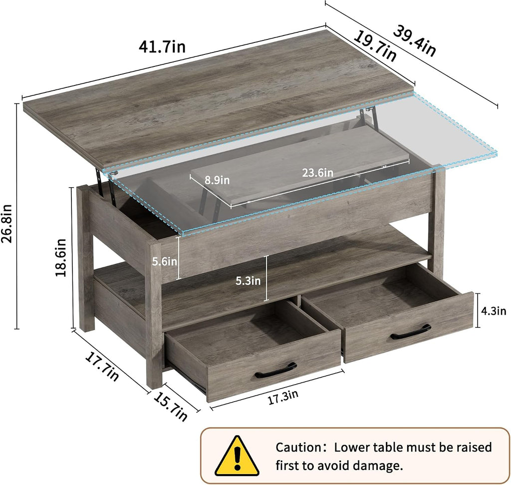 Grey Multifunctional Lift Top Storage Coffee Table