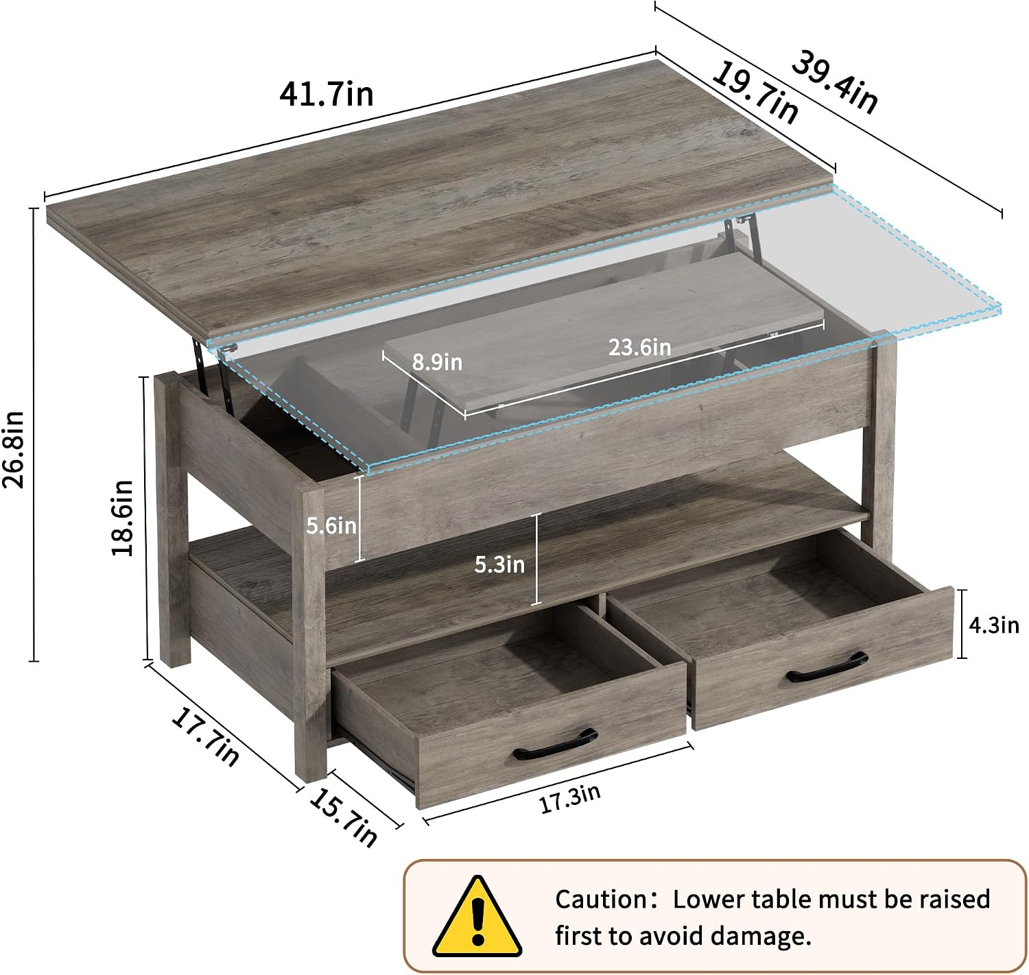 Grey Multifunctional Lift Top Storage Coffee Table