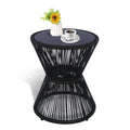 Woven Rope Hourglass Brown Glass Side Table