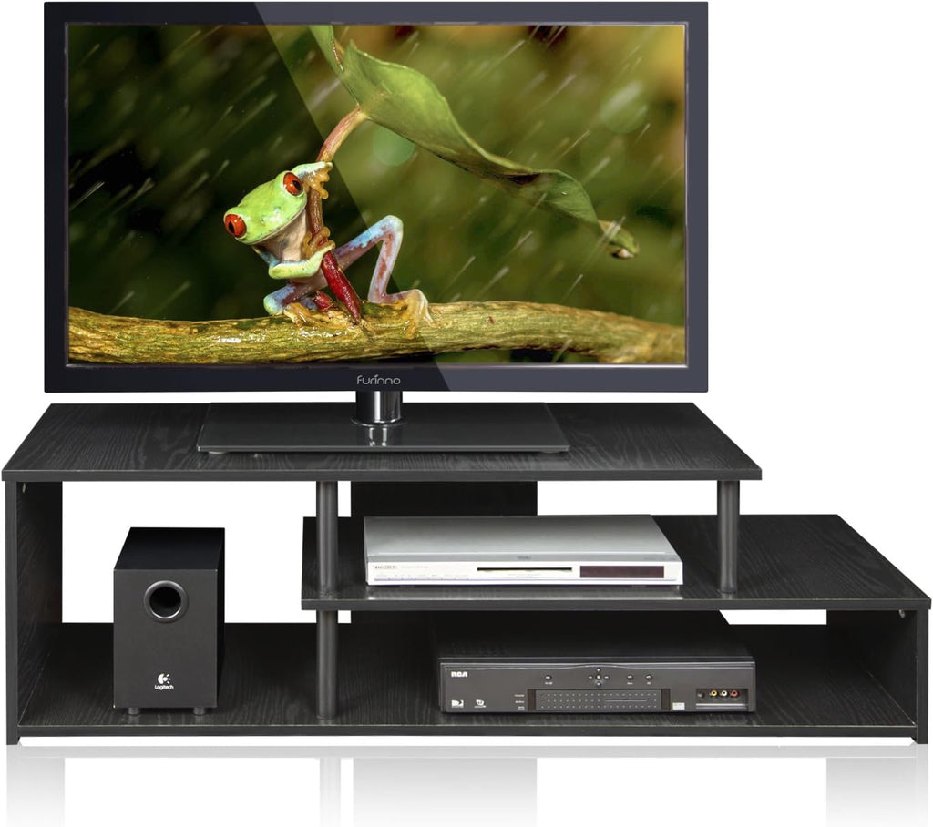 Furinno Econ Low Rise TV Stand, Black/Black