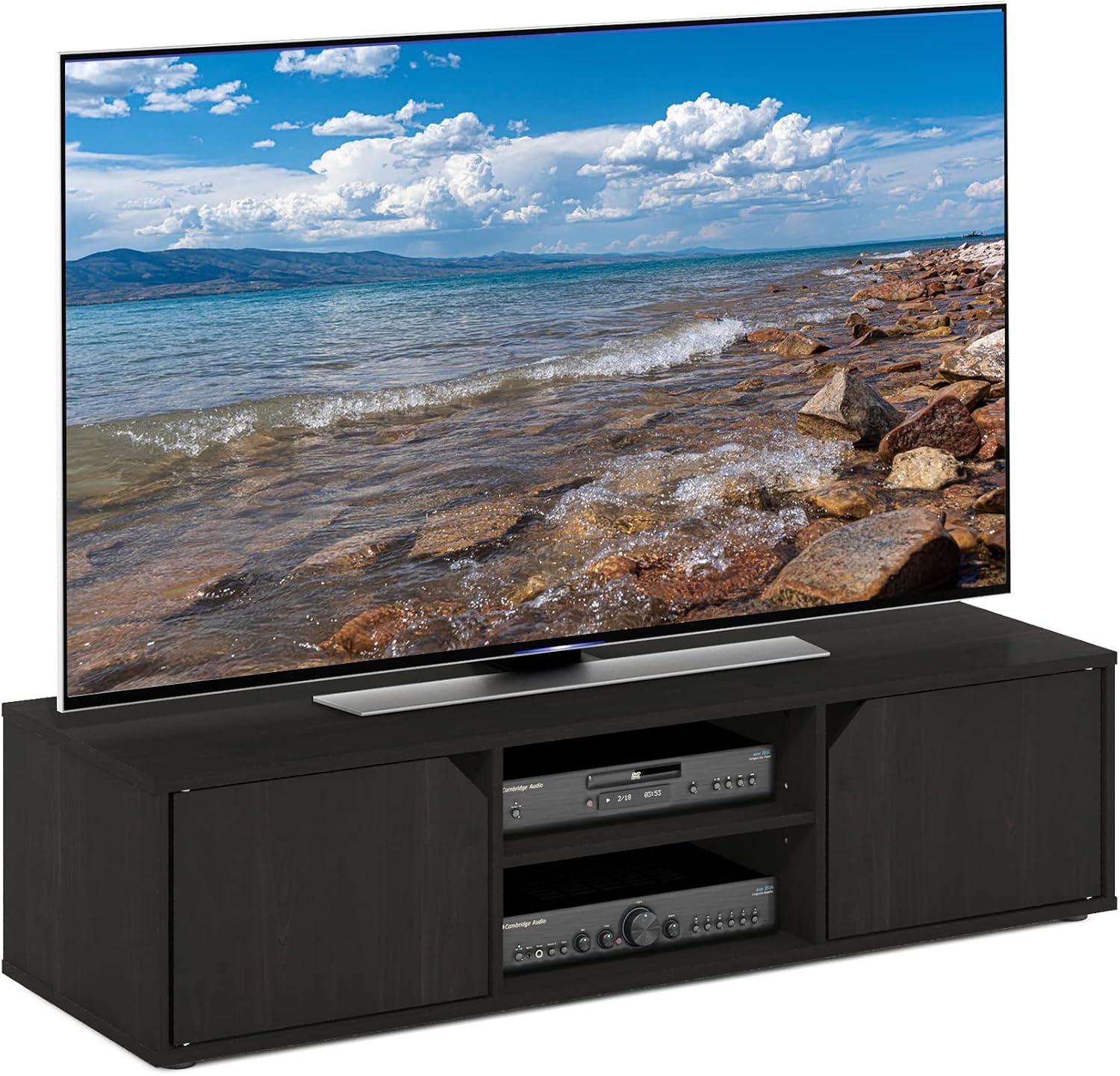 Espresso 2-Tier Door Cabinet TV Stand Console
