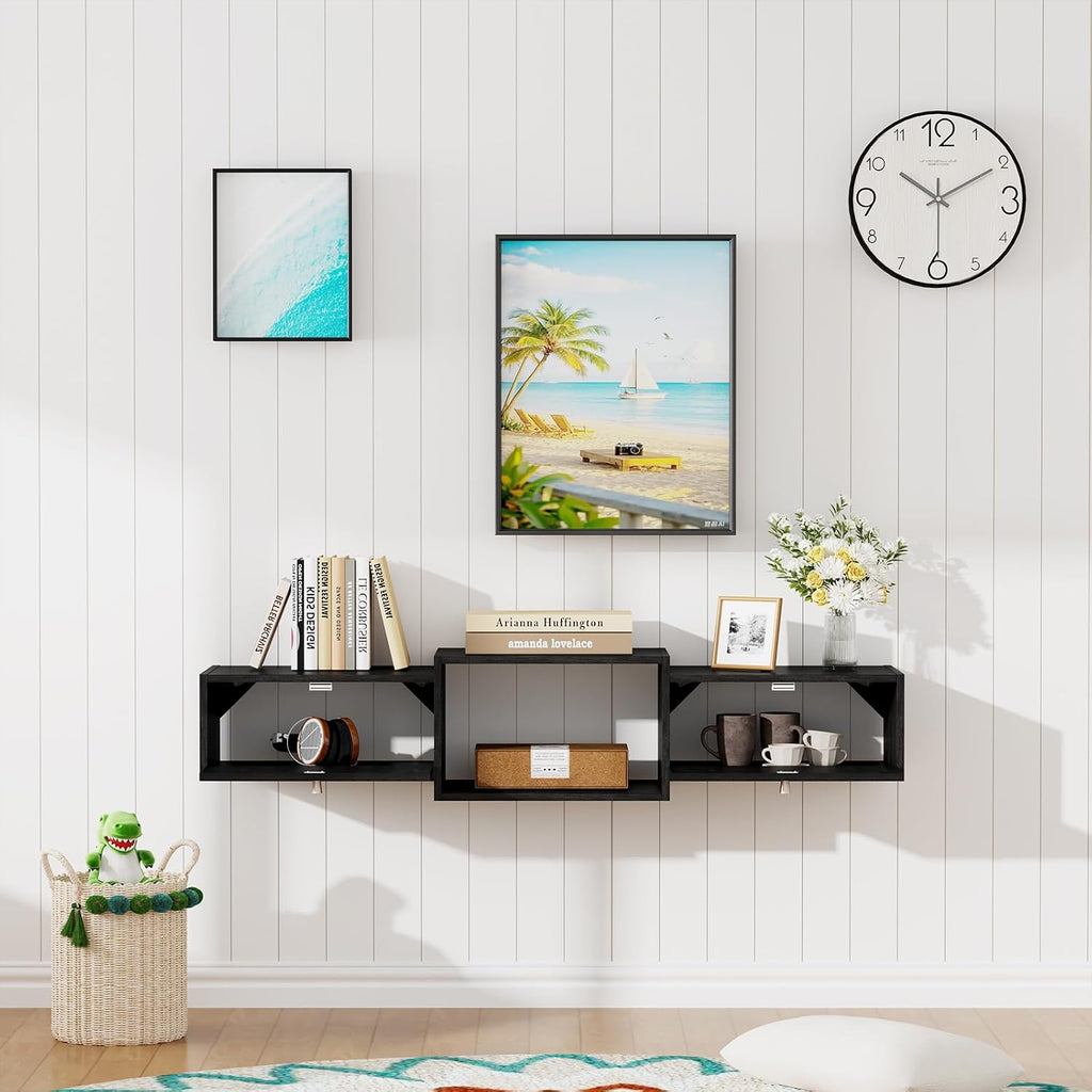 Black Wall Mount Floating Storage TV Stand
