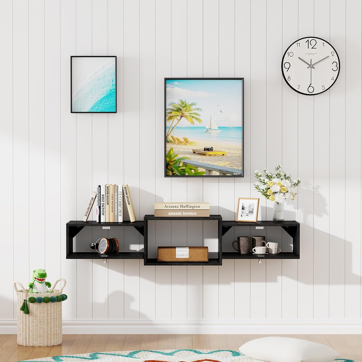 Black Wall Mount Floating Storage TV Stand