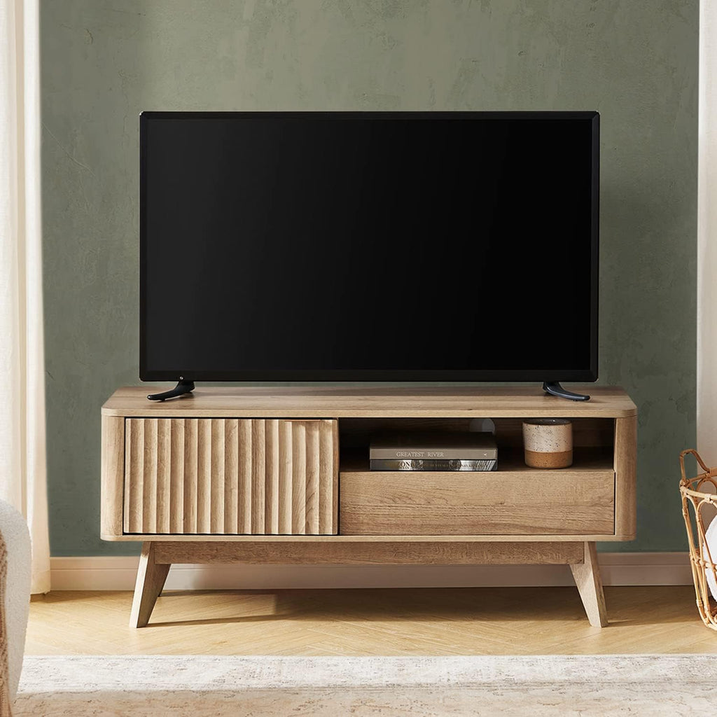 Golden Oak Curved Mid Century TV Stand