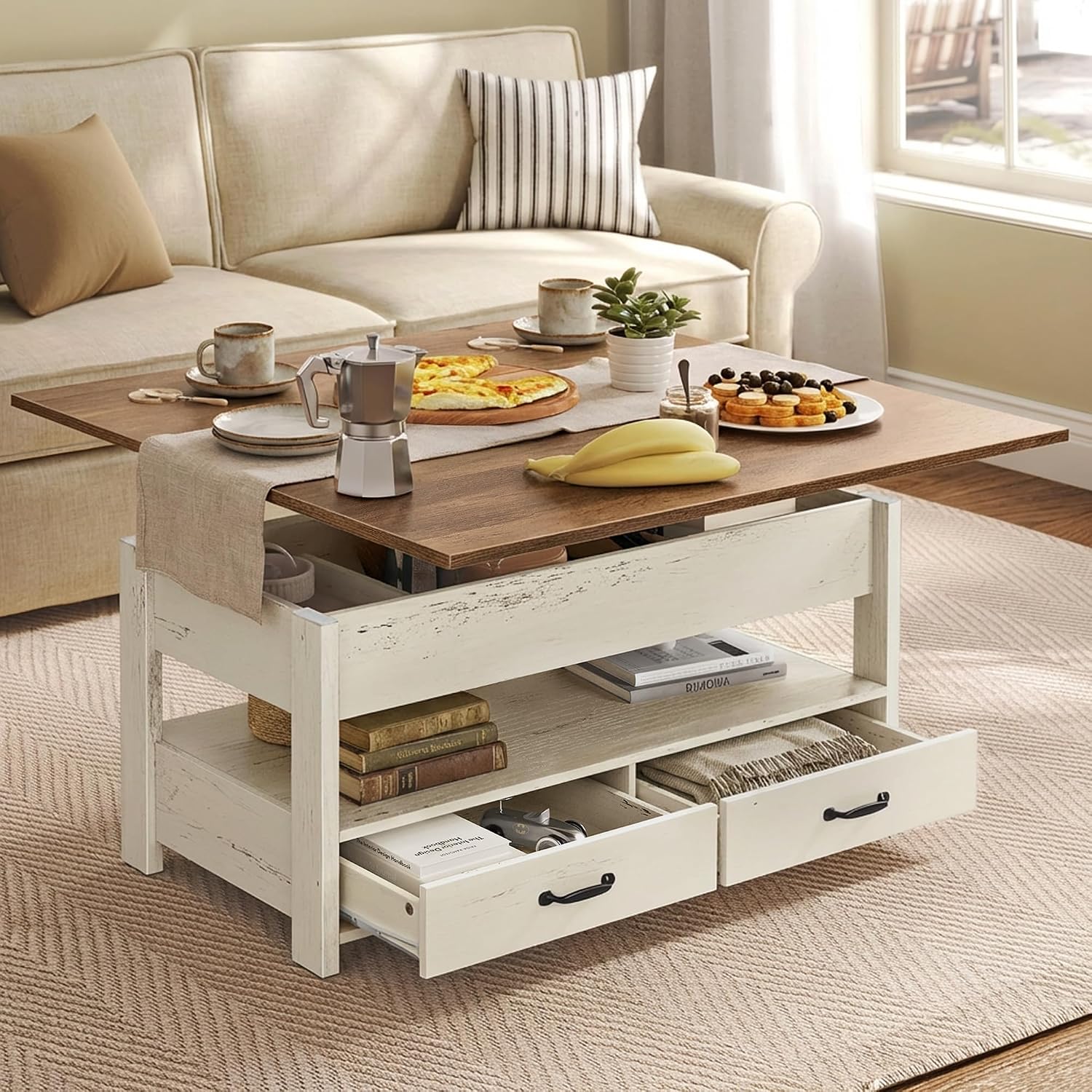 Honey Brown Rustic Lift Top Storage Coffee Table