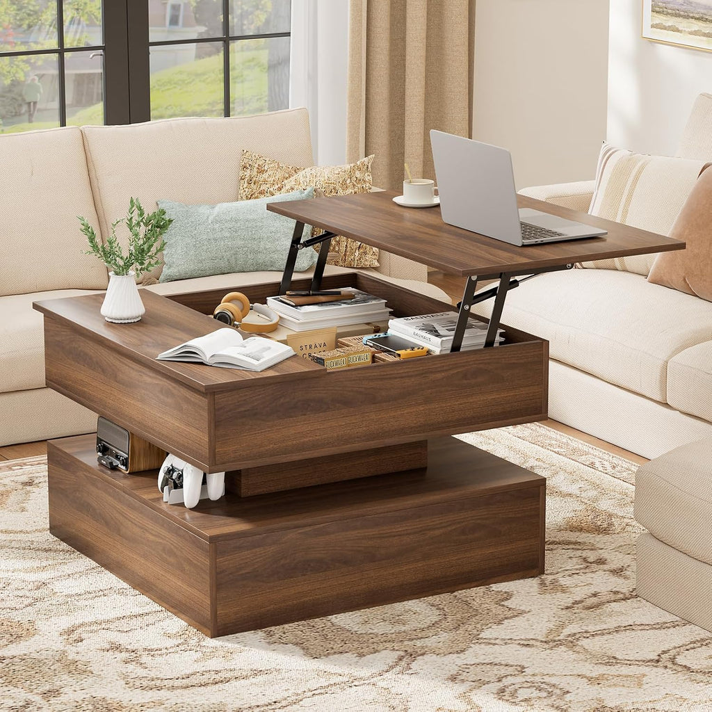 Walnut Square Lift Top Storage Coffee Table