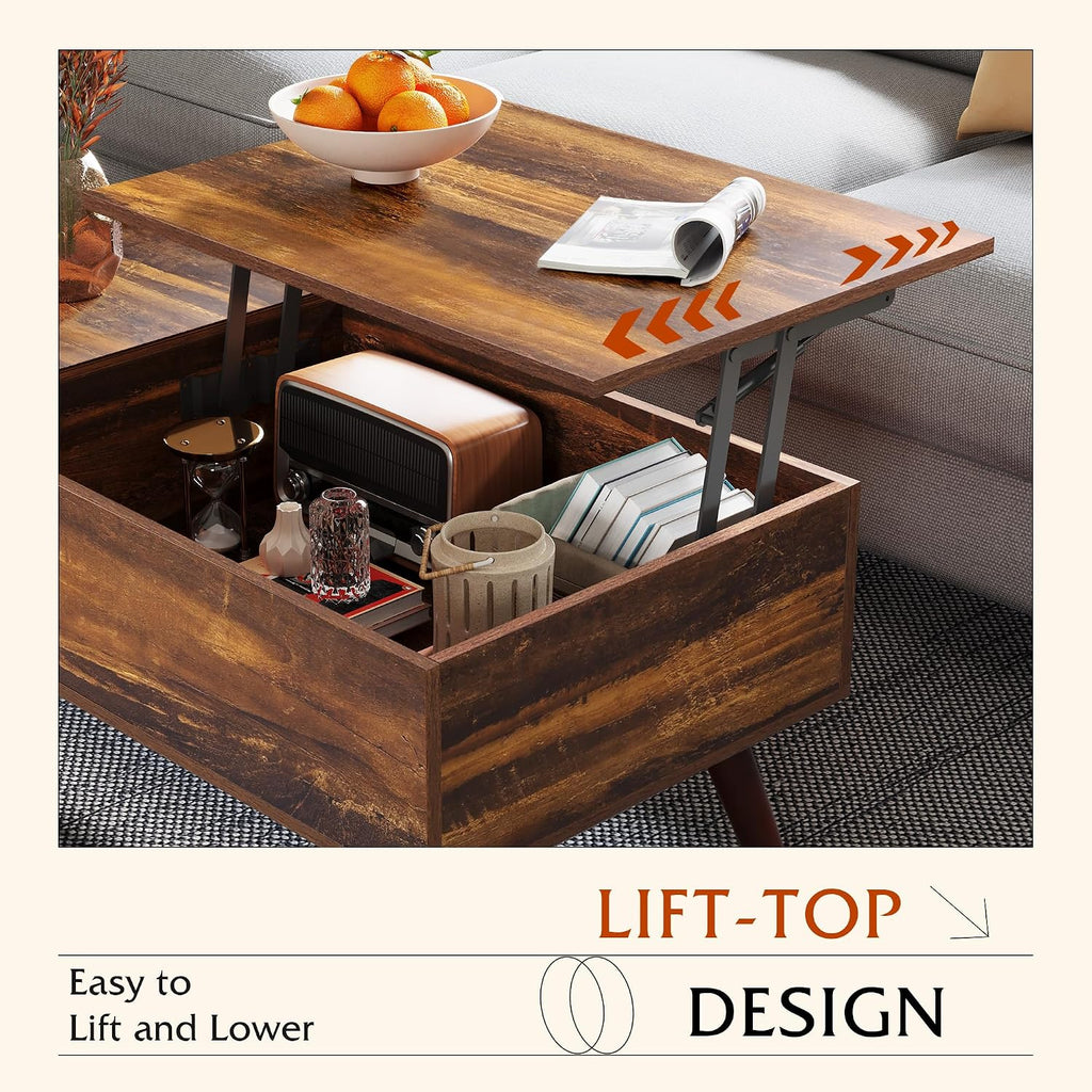Brown Mid Century Lift Top Storage Coffee Table