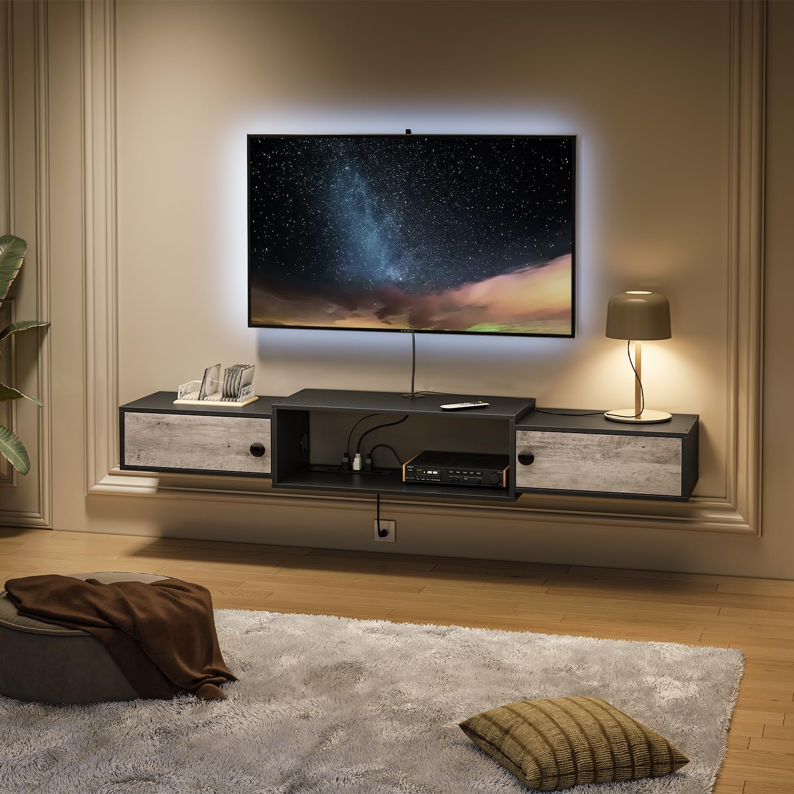 55 Inch Door Floating Media Console