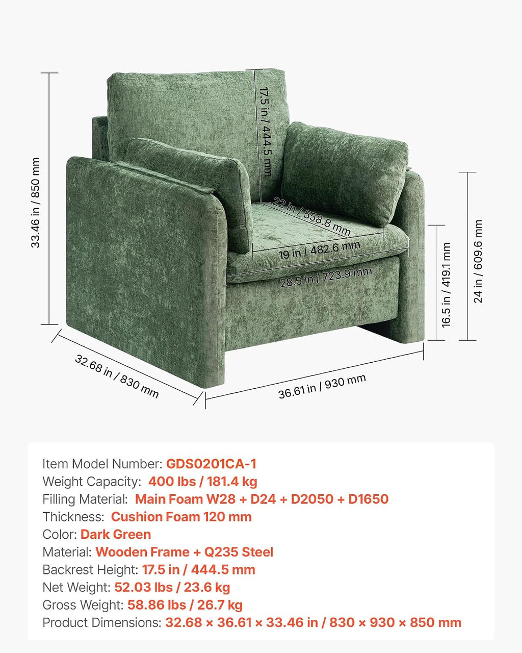 Oversized Green Padded Arm Reading Accent Chair