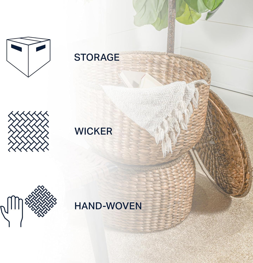 Handwoven Hyacinth Hourglass Storage Accent Table