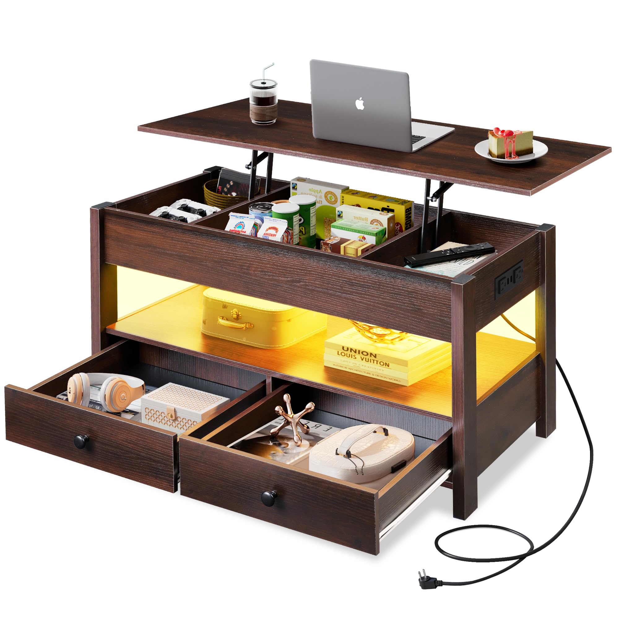 Brown Mid Century Lift Top Storage Coffee Table