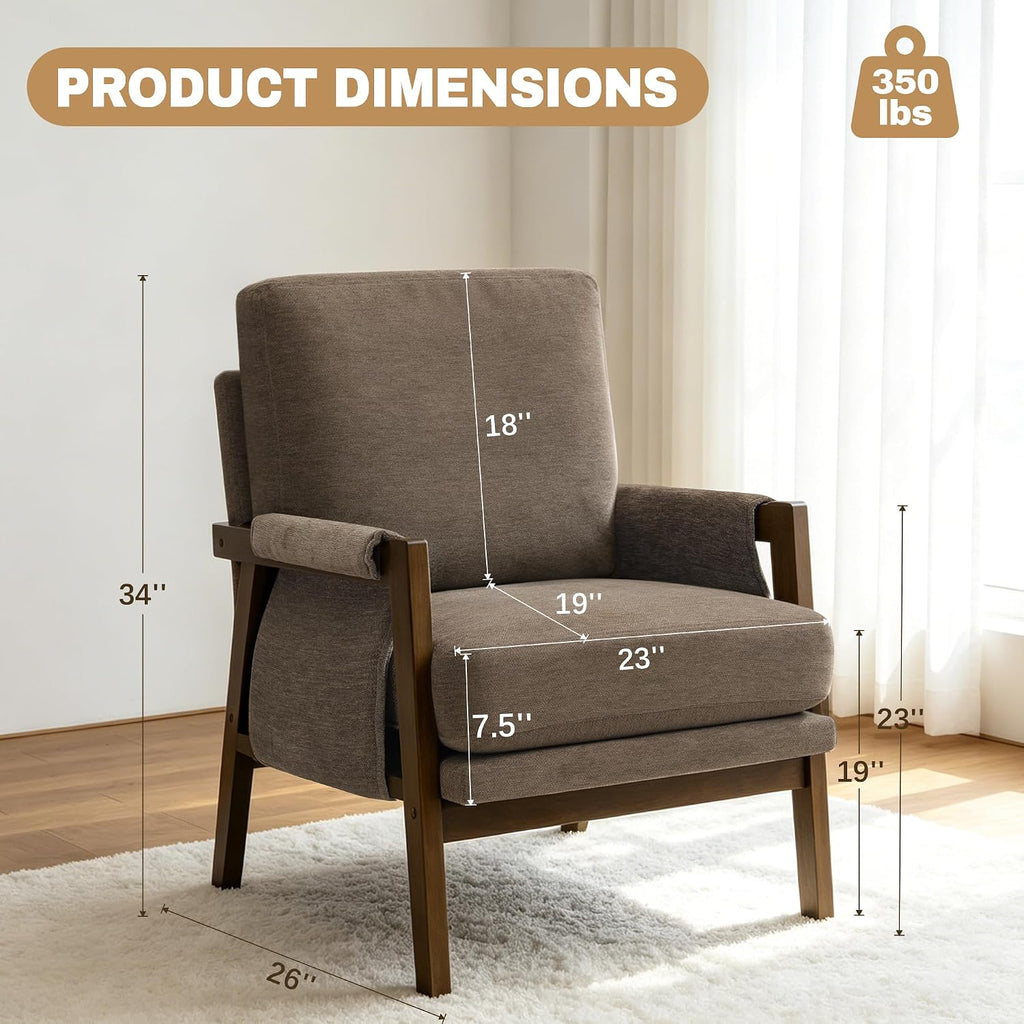 Mid Century Dark Brown Fabric Wood Frame Accent Chair