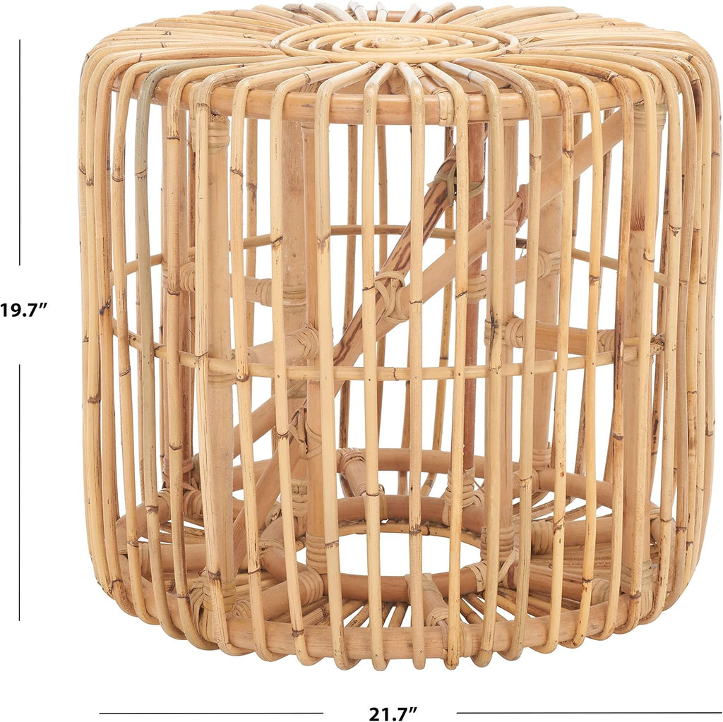 Natural Rattan Round Drum Coastal Accent Table