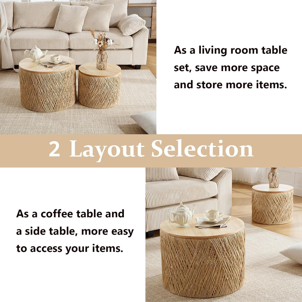 Round Rope Woven Nesting Storage Coffee Tables