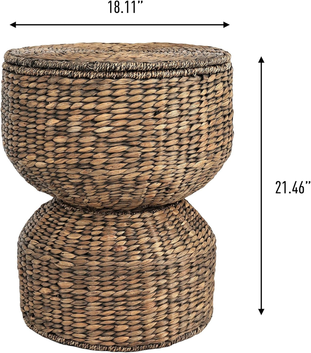 Handwoven Hyacinth Hourglass Brown Storage Table