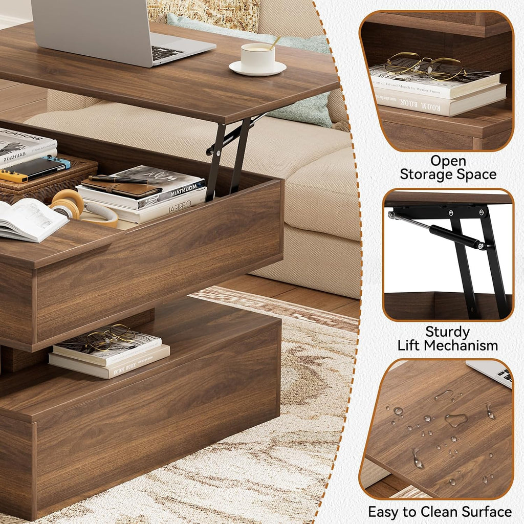 Walnut Square Lift Top Storage Coffee Table