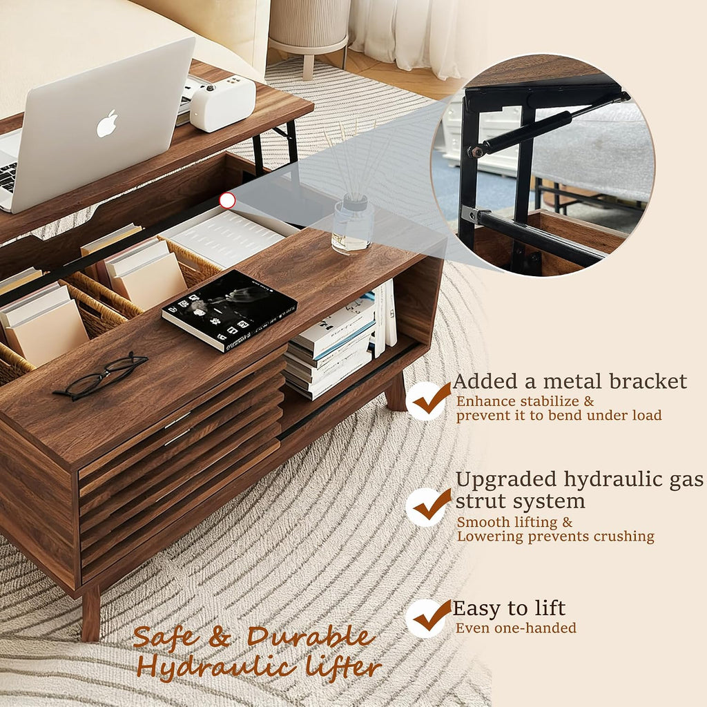 Walnut Sliding Door Mid Century Coffee Table