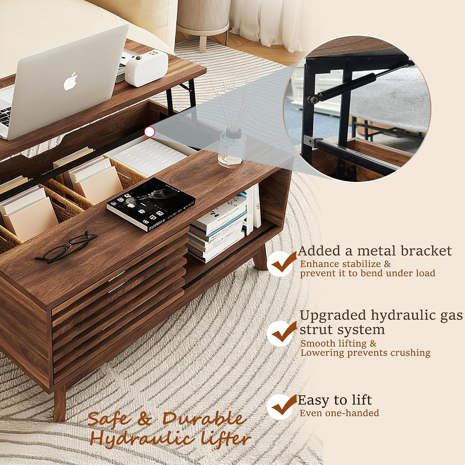 Walnut Sliding Door Mid Century Coffee Table