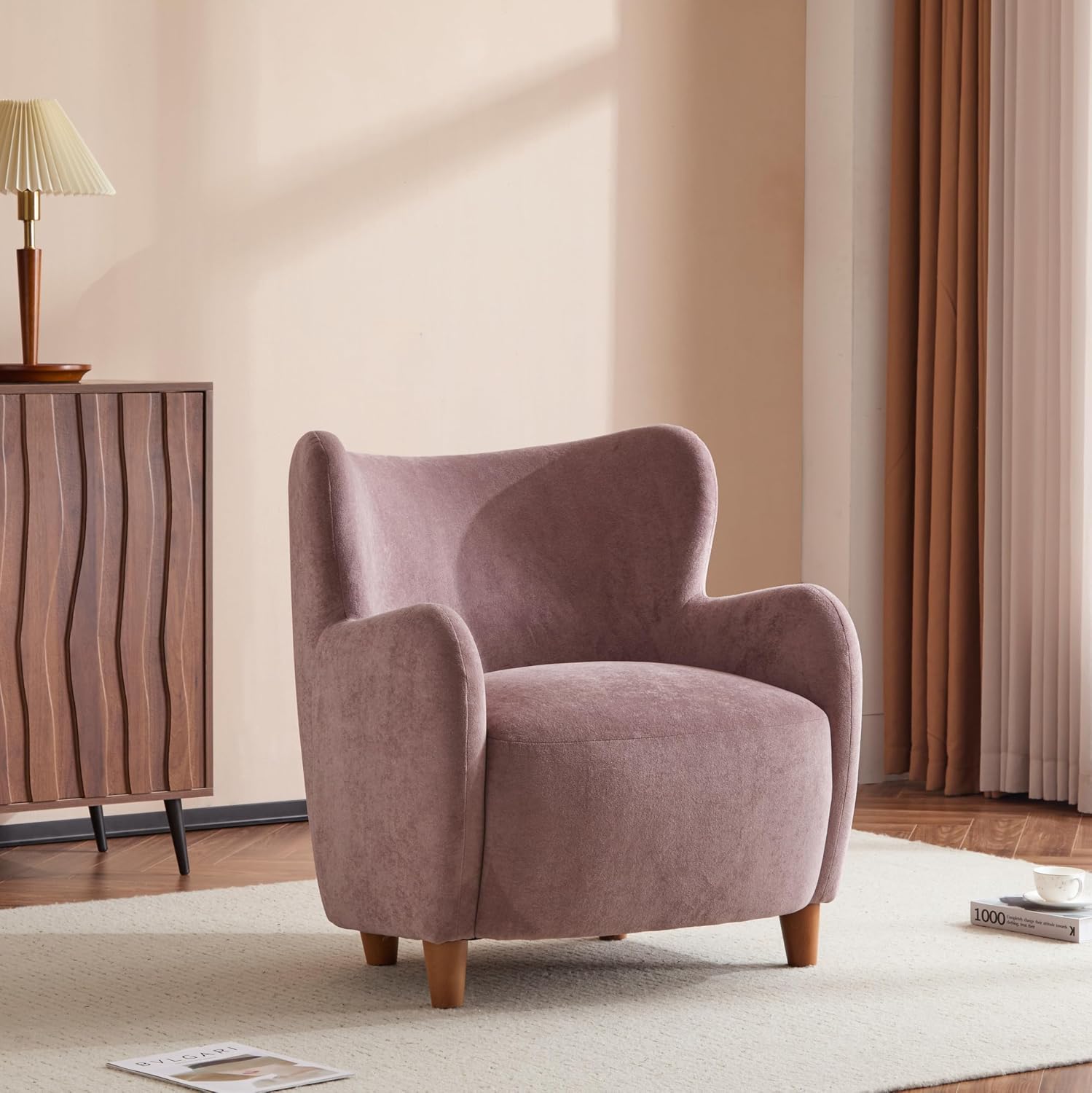 Velvet Wingback Dusty Orchid Fabric Accent Chair