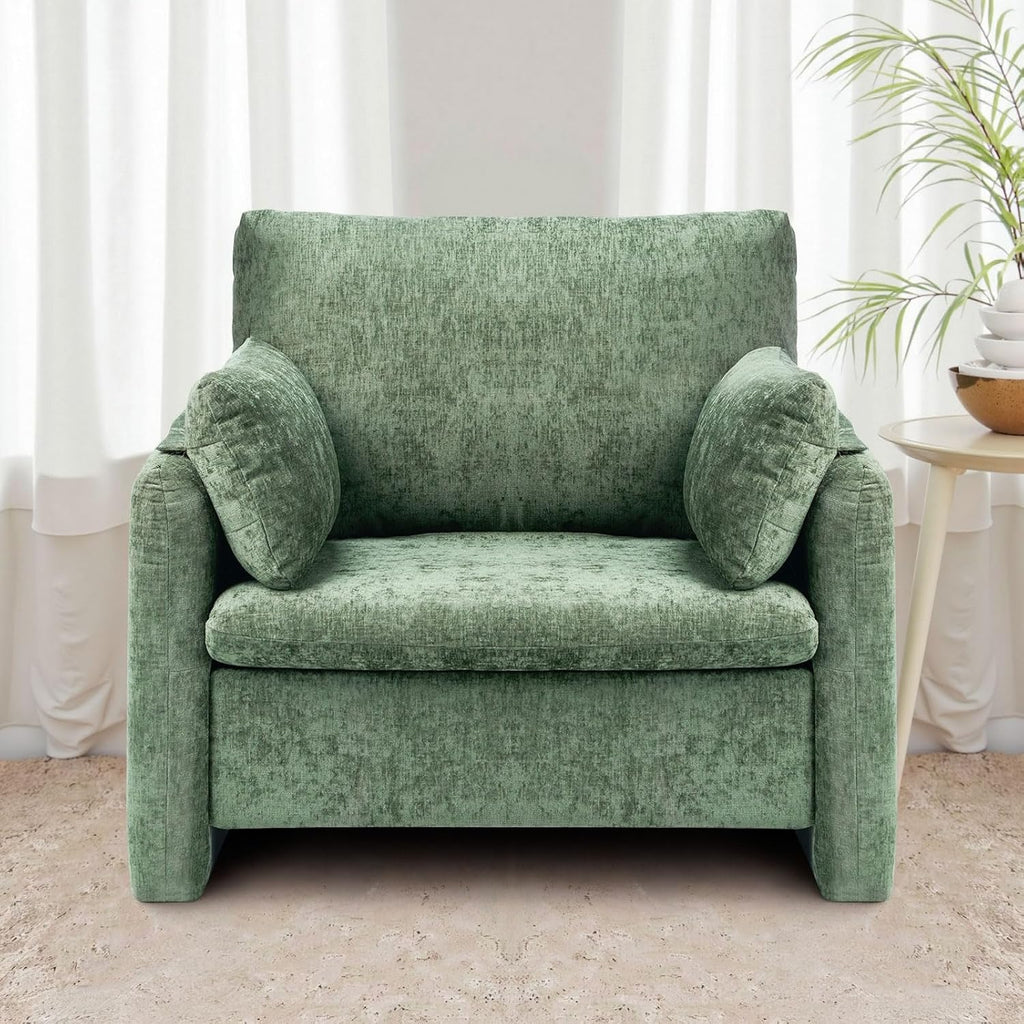 Oversized Green Padded Arm Reading Accent Chair