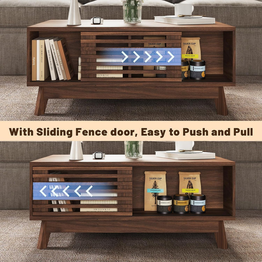 Walnut Sliding Door Mid Century Coffee Table