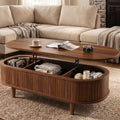 Natural Fluted Oval Lift Storage Coffee Table