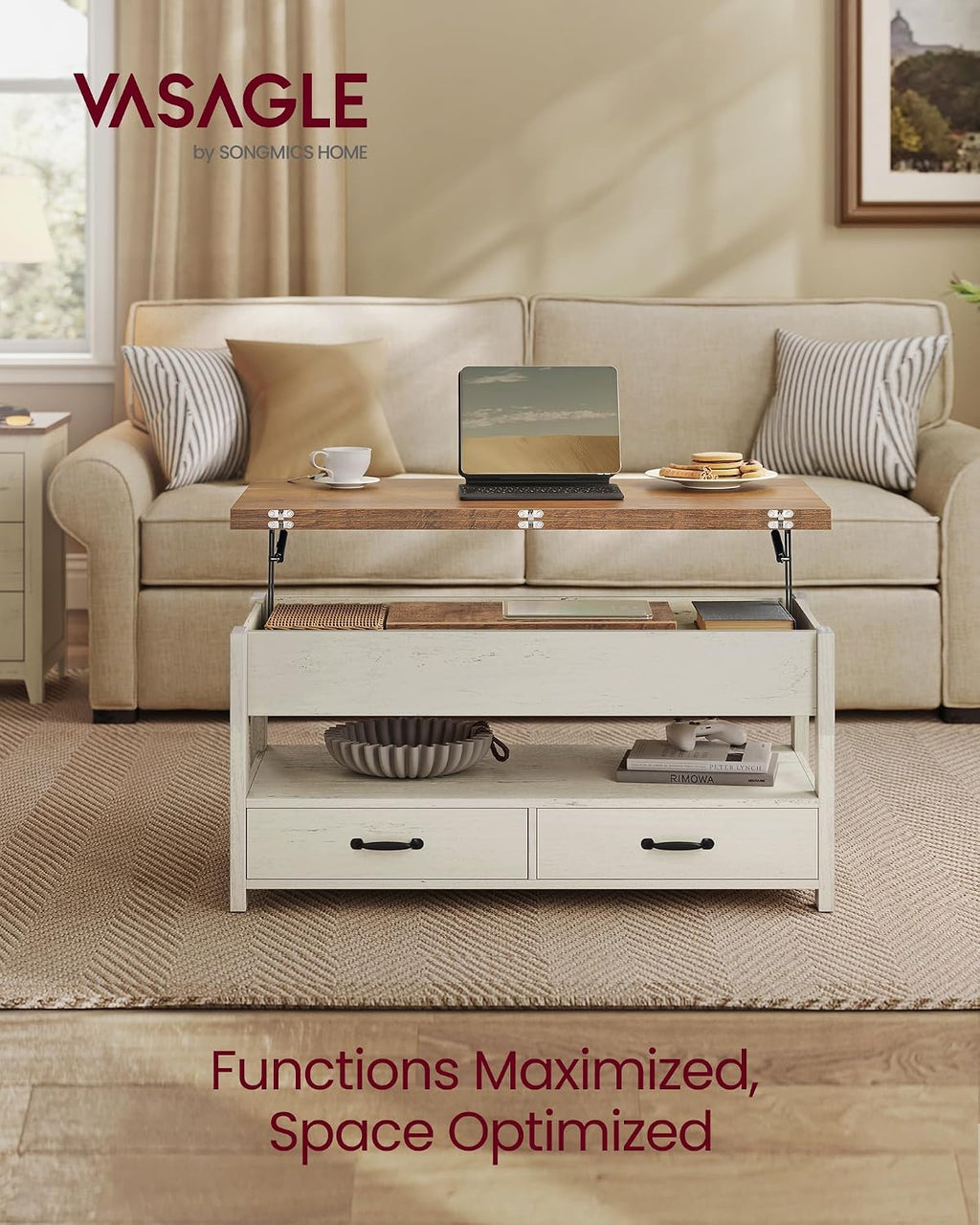 Honey Brown Rustic Lift Top Storage Coffee Table