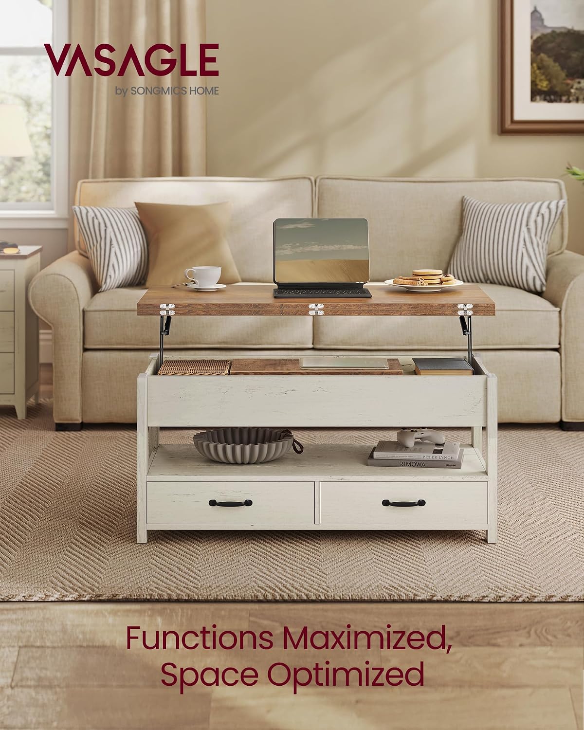 Honey Brown Rustic Lift Top Storage Coffee Table