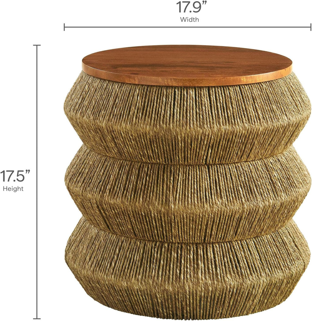 Hand Woven Seagrass Round Walnut Side Table