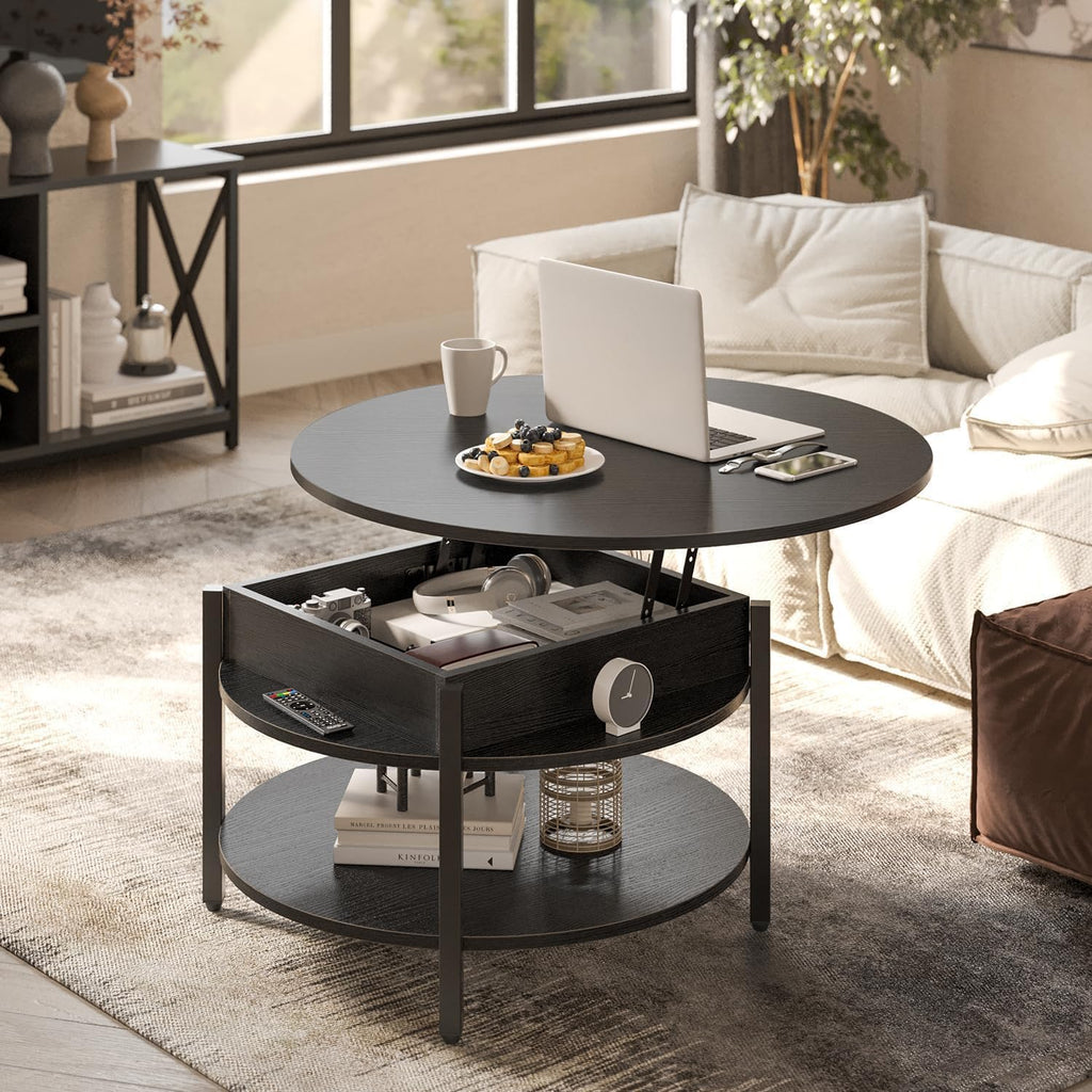 Black Lift Top Round Storage Farmhouse Coffee Table