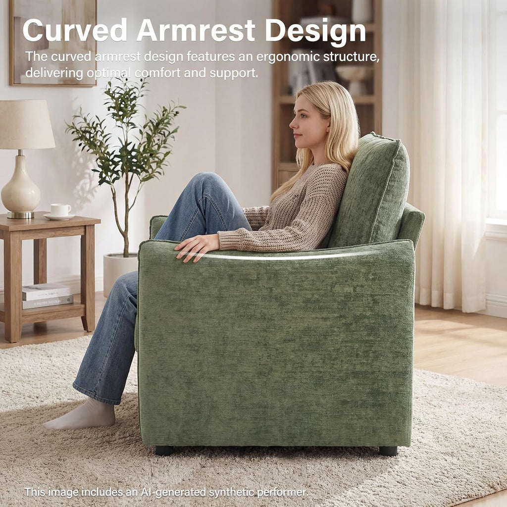 Oversized Green Chenille Piped Accent Chair Pillows