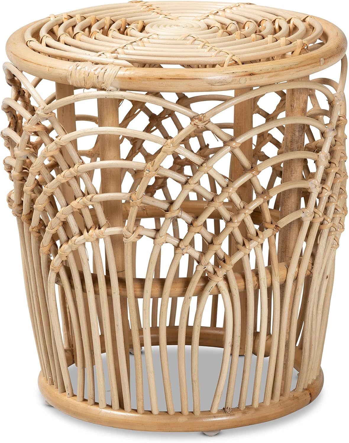 Modern Bohemian Natural Woven Rattan End Table