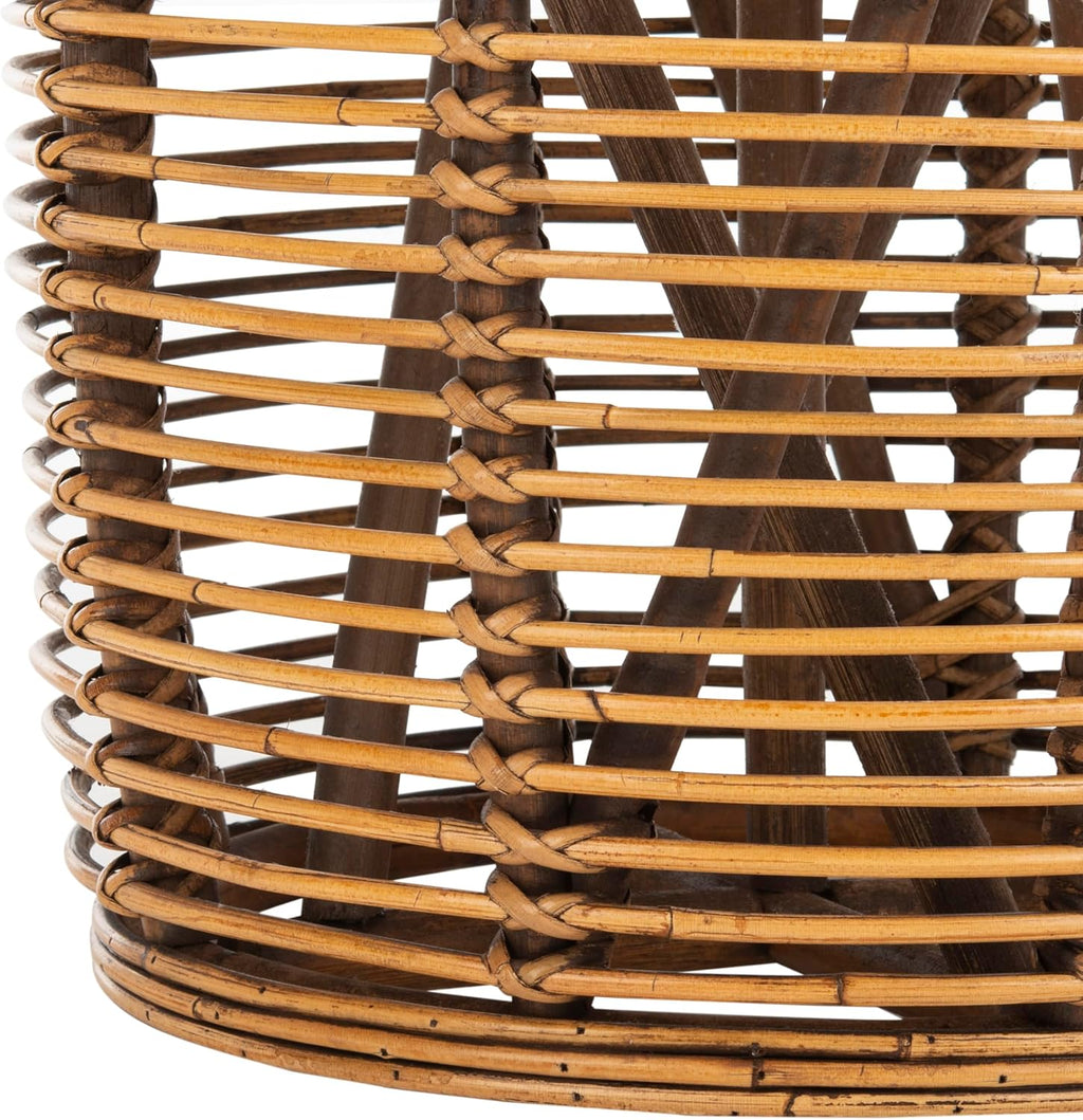 Honey Teak Wash Woven Rattan Drum Table