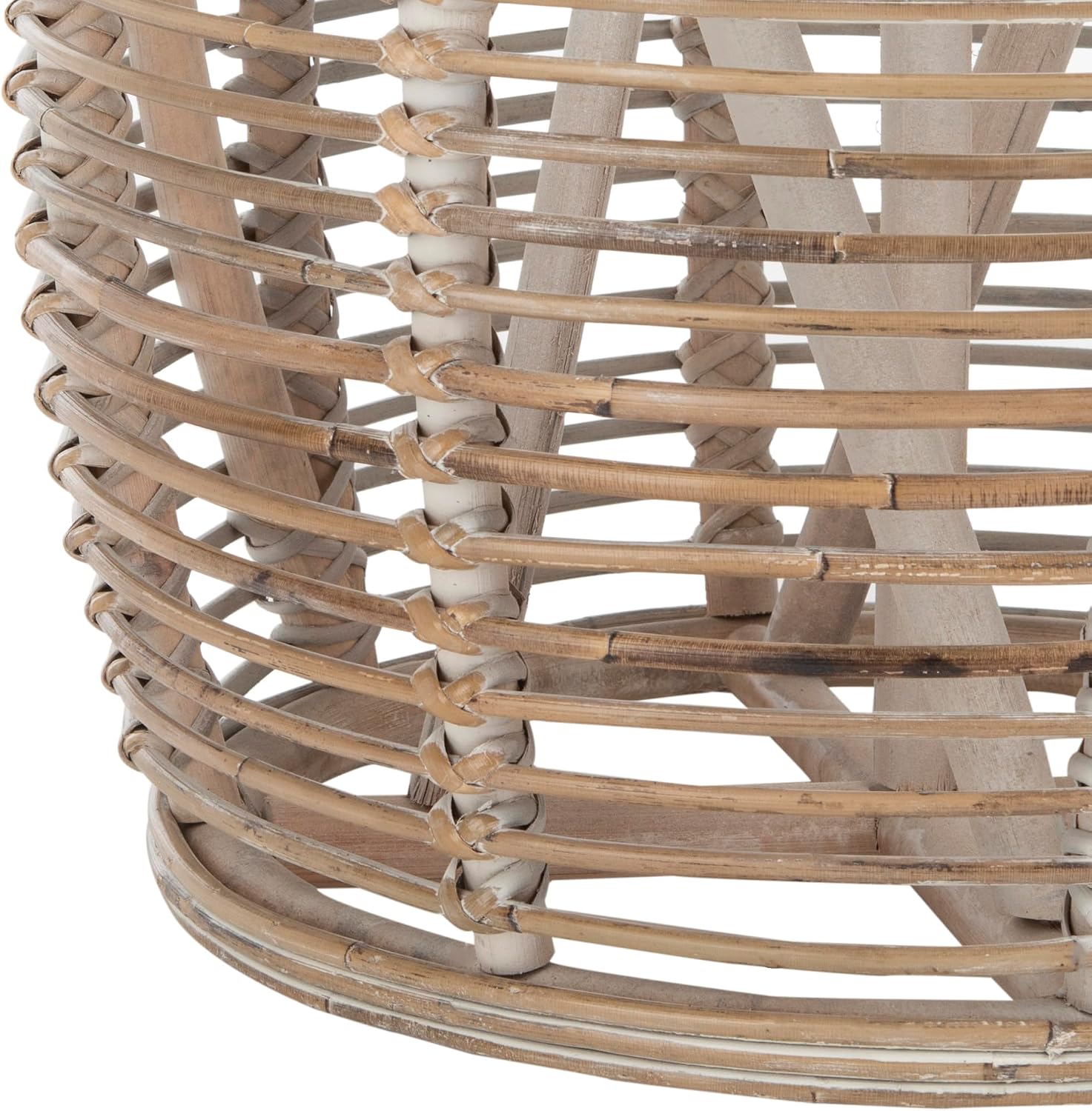 Grey Whitewash Woven Rattan Drum Side Table
