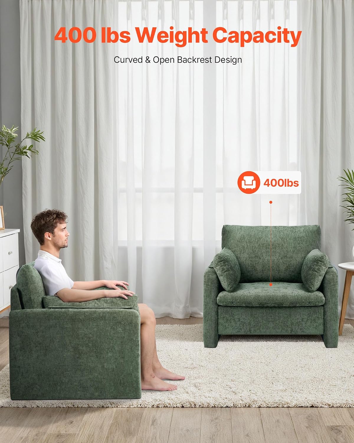 Oversized Green Padded Arm Reading Accent Chair