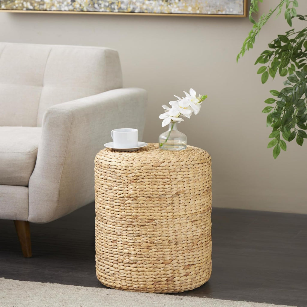 Handwoven Seagrass Drum Brown Side Accent Table