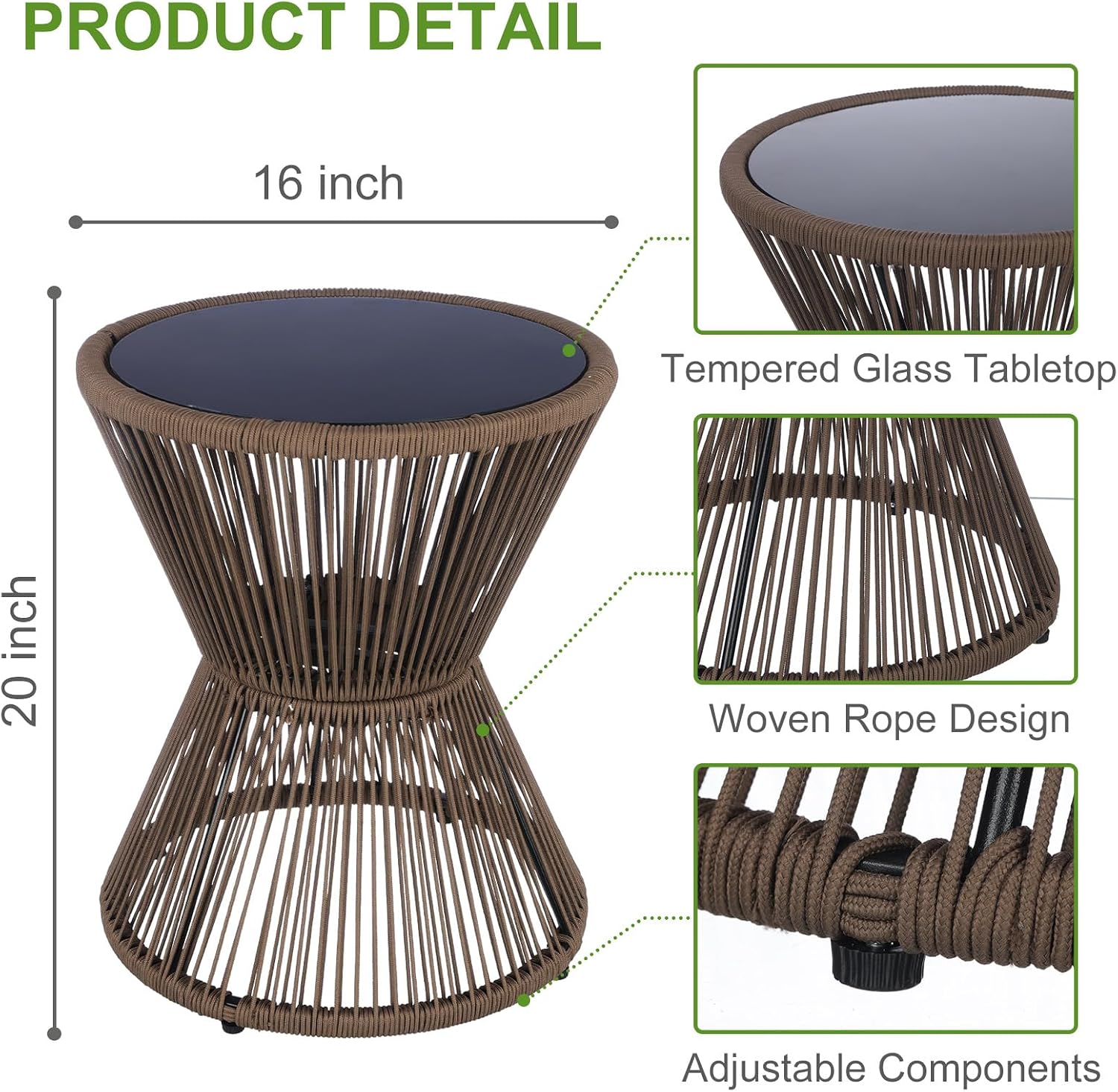 Woven Rope Hourglass Brown Glass Side Table