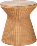 Handwoven Rattan Hourglass Glass Top Side Table