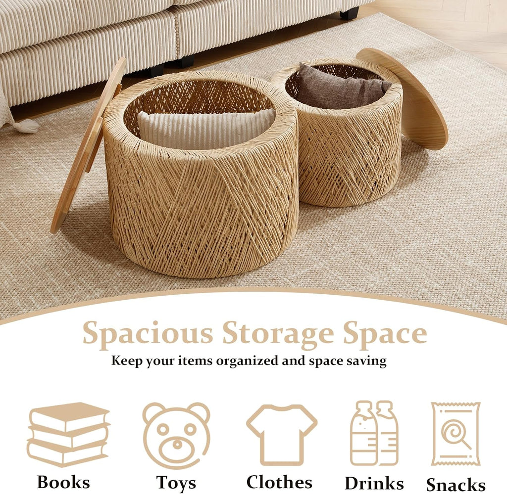 Round Rope Woven Nesting Storage Coffee Tables
