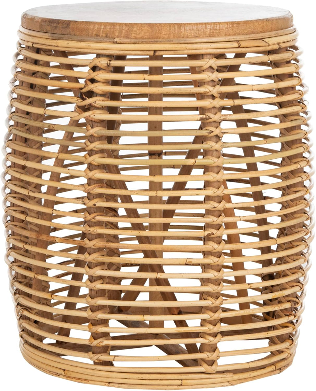 Coastal Natural Woven Rattan Drum Stool Table